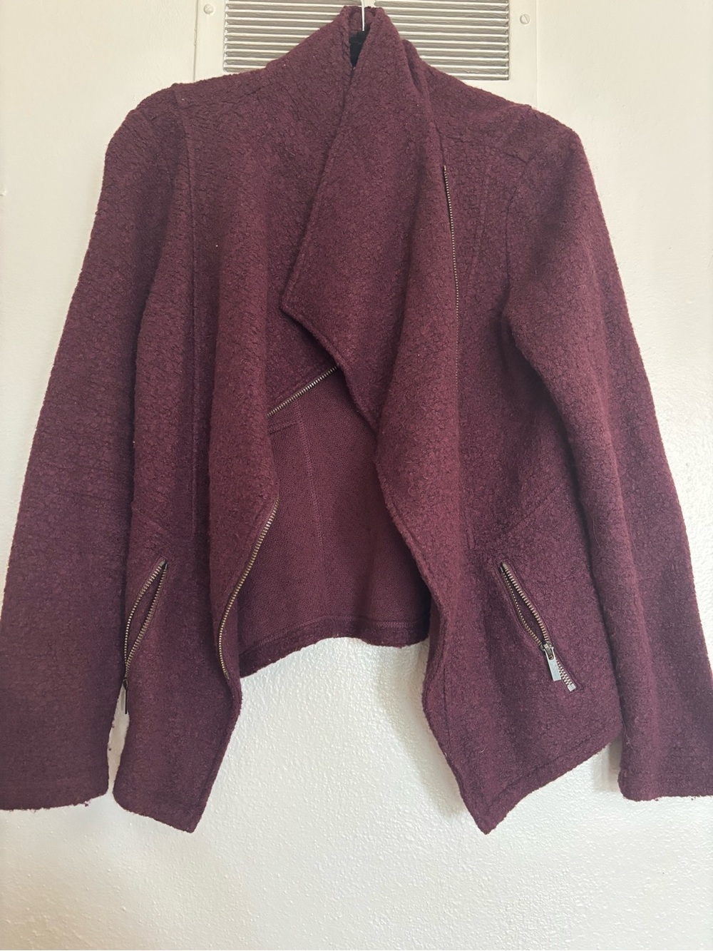 Halogen Burgundy Bouclé Open-Front Cardigan Jacket